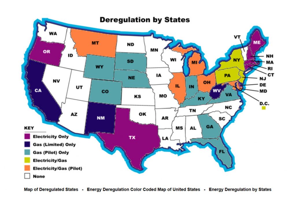 A list of Energy Deregulated States in the United States